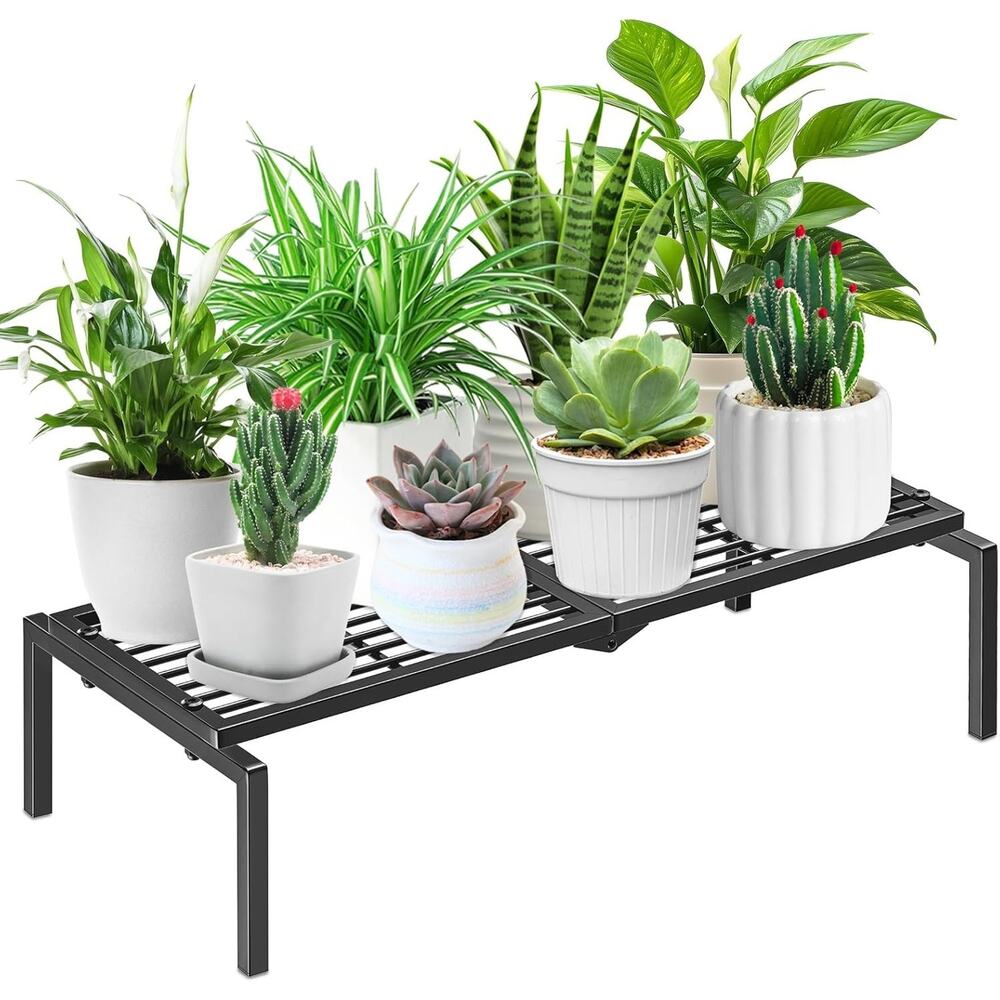 1 Tier Metal Plant Stand Indoor Outdoor, Multiple Flower Pot Holder Rack, Black